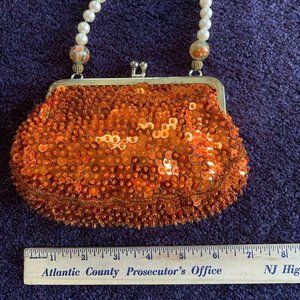Lily Scott Orange Sequin Wristlet Evening Bag